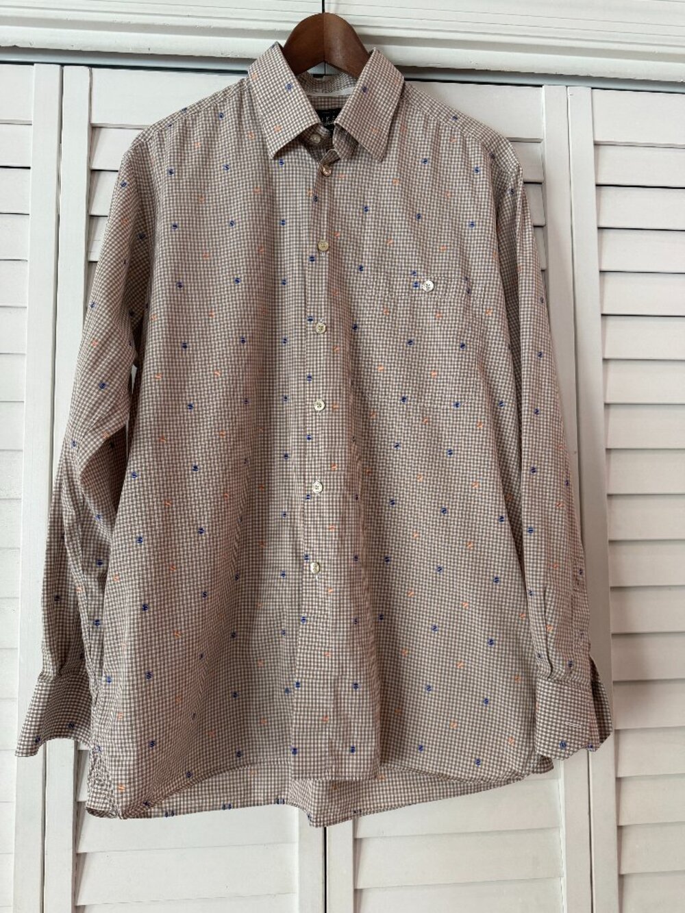 Ike Behar Men's Brown Micro-Check Geometric Button Up Dress Shirt - Size Large